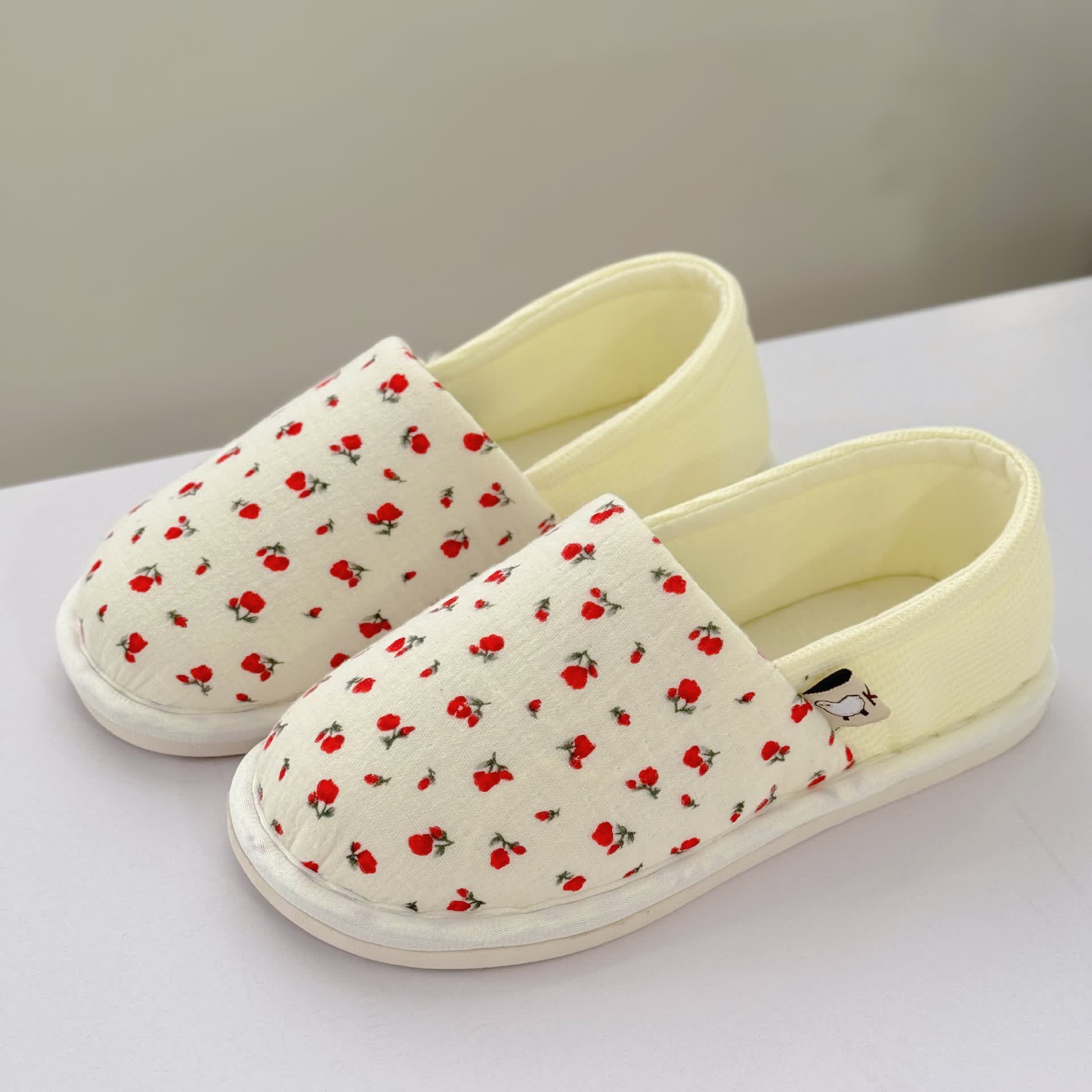 Chaussons d'intérieur en toile antidérapants à motif floral - US8.5-9 - image 0