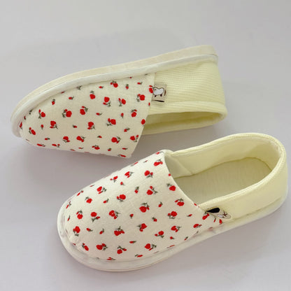 Chaussons d'intérieur en toile antidérapants à motif floral - image 2