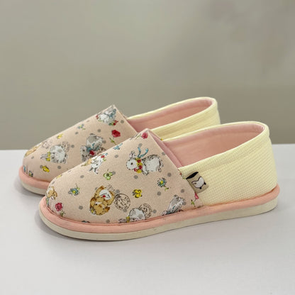 Chaussons d'intérieur antidérapants en toile à imprimé lapin - Rose - US8.5-9 - image 1