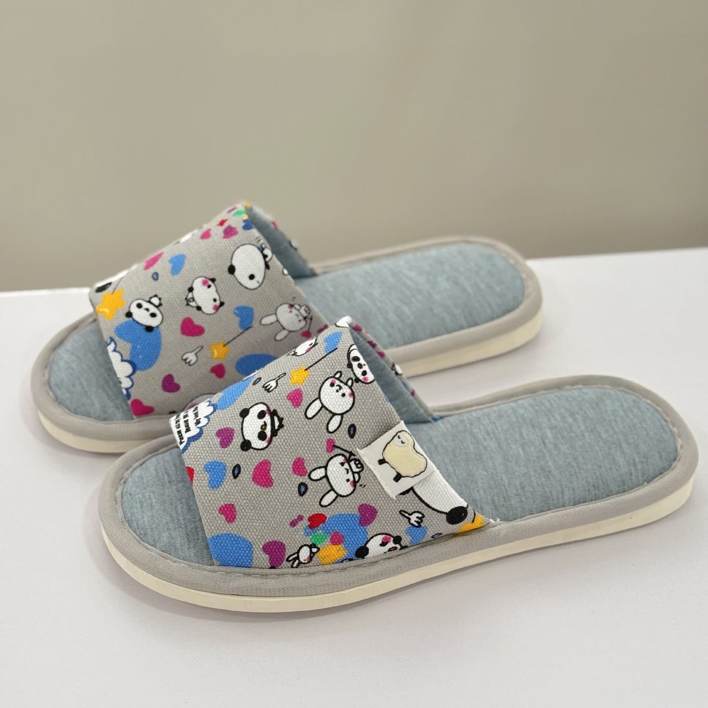Chaussons ouverts en toile à imprimé dessin animé - Gris - US8.5-9 - image 7