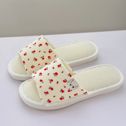 Chaussons ouverts en toile fleurie - Rouge - US8.5-9 - image 0