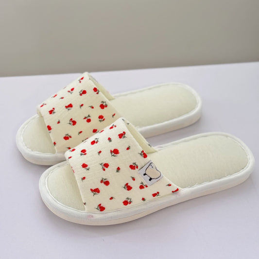 Chaussons ouverts en toile fleurie - Rouge - US8.5-9 - image 0