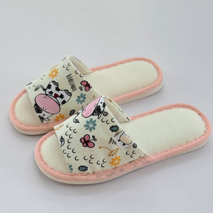 Chaussons ouverts en toile à imprimé animal mignon - Rose - US8.5-9 - image 1