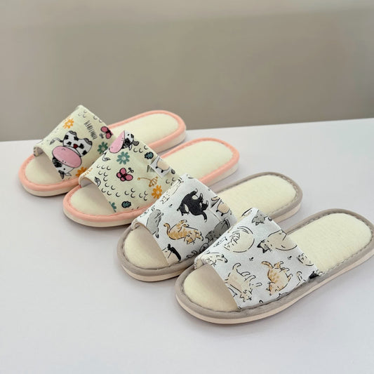 Chaussons ouverts en toile à imprimé animal mignon - image 0