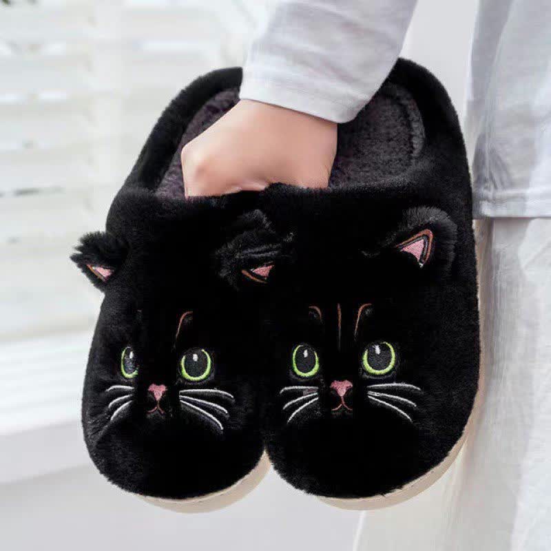 Chaussons d'intérieur en peluche avec un adorable chaton de dessin animé - Noir - US10-11 - image 13