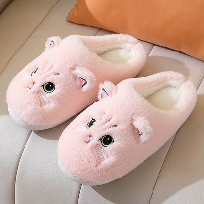 Chaussons d'intérieur en peluche avec un adorable chaton de dessin animé - Rose - US10-11 - image 6
