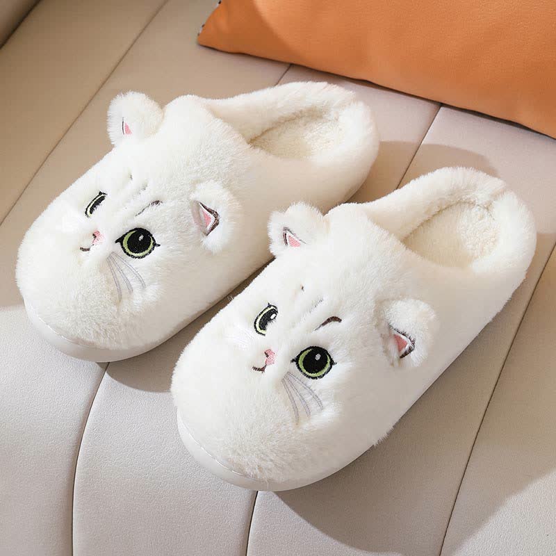 Chaussons d'intérieur en peluche avec un adorable chaton de dessin animé - Blanc - US10-11 - image 10