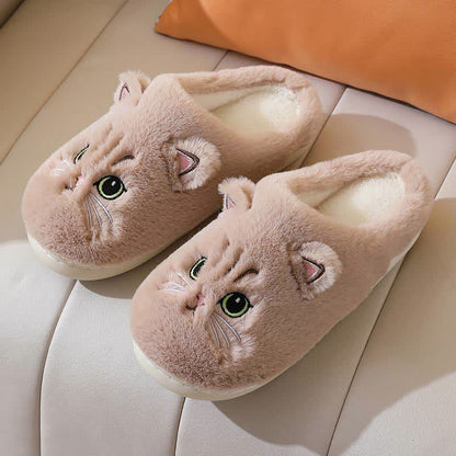 Chaussons d'intérieur en peluche avec un adorable chaton de dessin animé - Brun - US10-11 - image 11