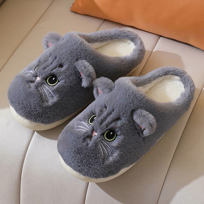 Chaussons d'intérieur en peluche avec un adorable chaton de dessin animé - Gris - US10-11 - image 12