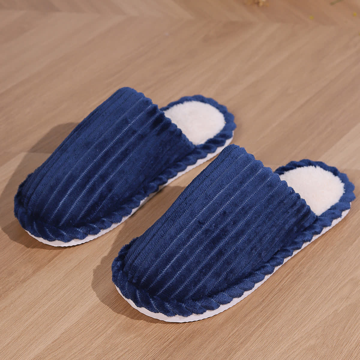 Chaussons chauds à semelle épaisse et bout fermé de couleur unie - Bleu marine - US10-11 - image 12