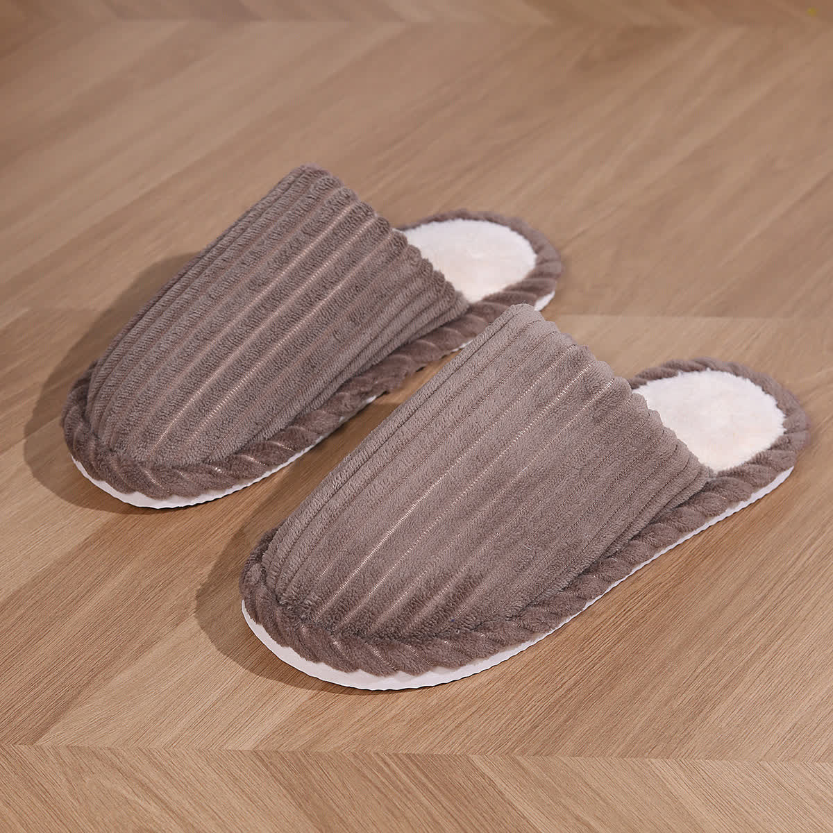 Chaussons chauds à semelle épaisse et bout fermé de couleur unie - Café - US10-11 - image 7