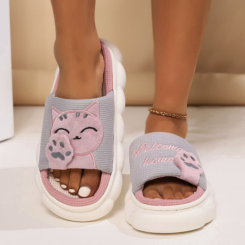 Chaussons mignons en forme de chaton de dessin animé - Gris - US10-11 - image 7