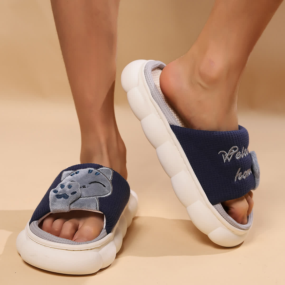 Chaussons mignons en forme de chaton de dessin animé - Bleu marine - US10-11 - image 11