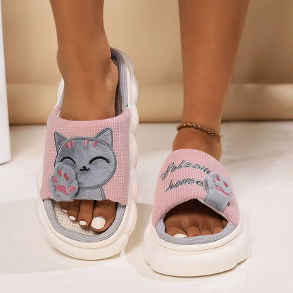 Chaussons mignons en forme de chaton de dessin animé - Rose - US10-11 - image 2