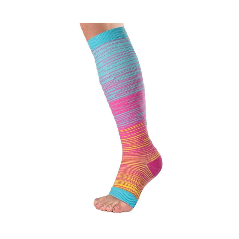 Chaussettes de compression à bout ouvert à rayures colorées (3 paires) - Rose - 2XL - image 2