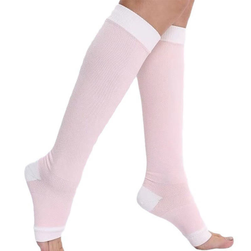 Chaussettes de compression simples à bout ouvert de couleur unie (2 paires) - Rose - 2XL - image 1