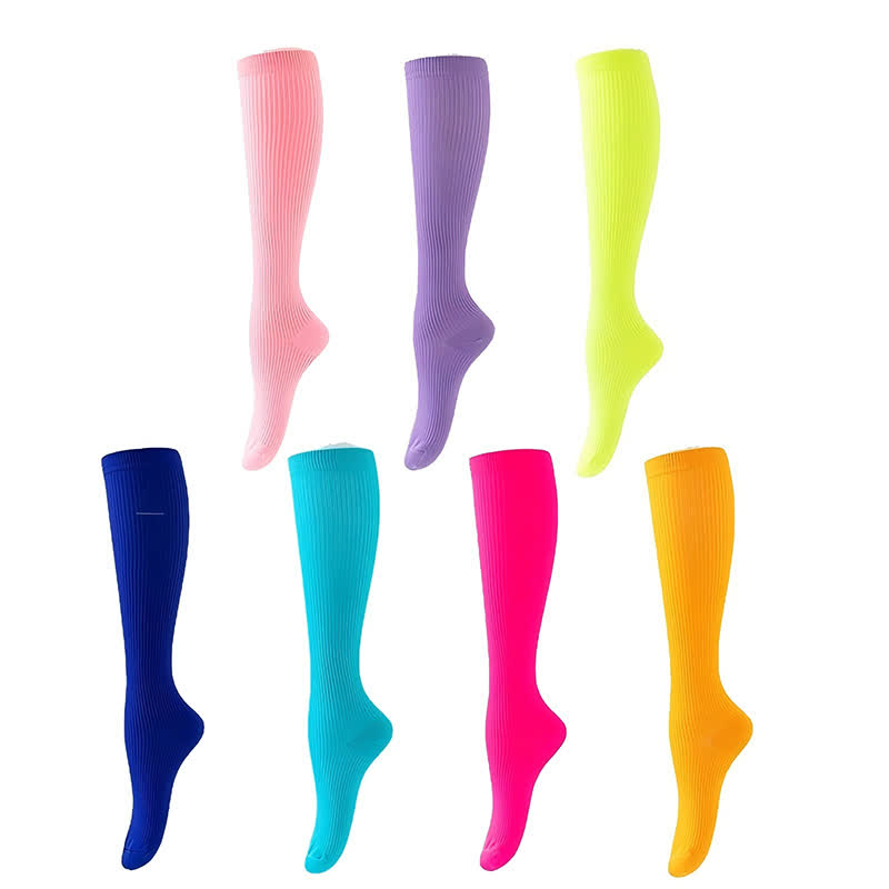 Chaussettes de compression athlétiques à rayures verticales couleur bonbon (7 paires) - Multicolore - L/XL - image 1