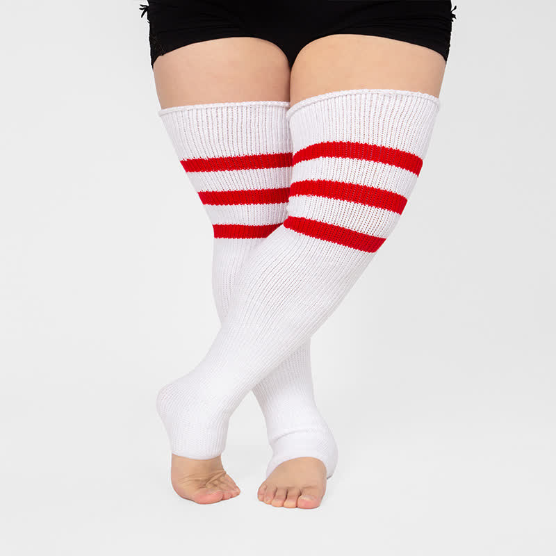 Chaussettes de compression montantes à rayures et bout ouvert - Blanc + Rouge - Taille unique - image 9