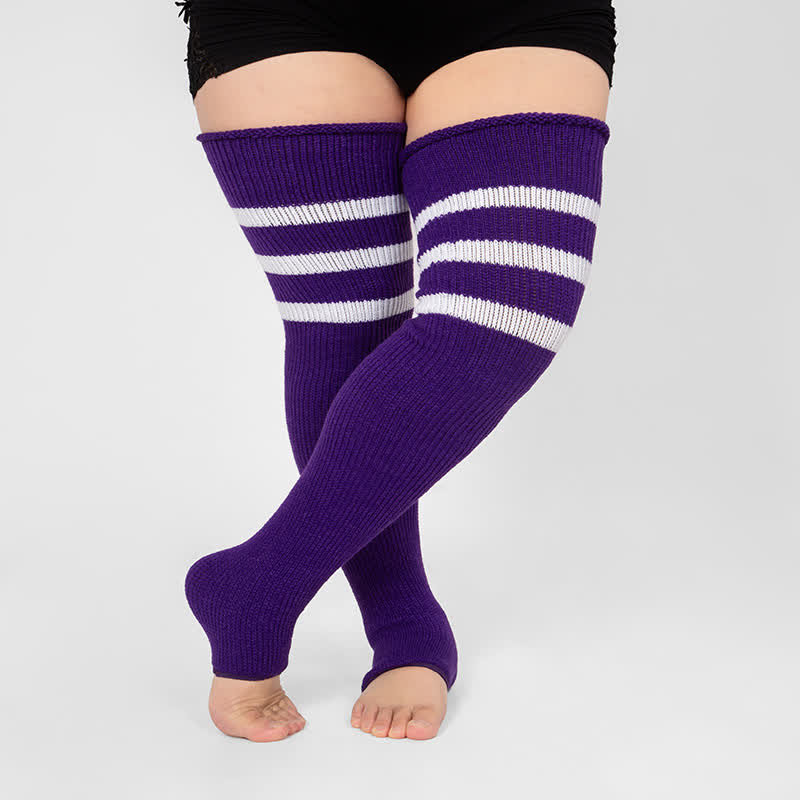 Chaussettes de compression montantes à rayures et bout ouvert - Violet - Taille unique - image 12
