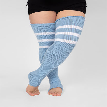 Chaussettes de compression hautes à rayures et bout ouvert, grande taille - Bleu clair - Taille unique - image 7