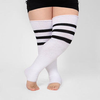 Chaussettes de compression montantes à rayures et bout ouvert - Blanc + Noir - Taille unique - image 0