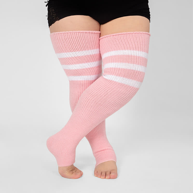 Chaussettes de compression hautes à rayures et bout ouvert, grande taille - Rose - Taille unique - image 19