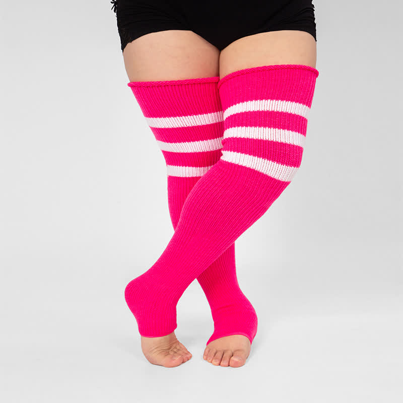 Chaussettes de compression montantes à rayures et bout ouvert - Fuchsia - Taille unique - image 19