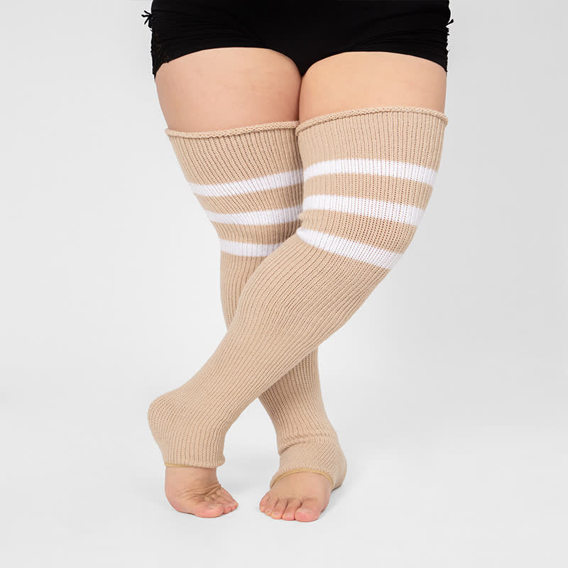 Chaussettes de compression montantes à rayures et bout ouvert - Kaki - Taille unique - image 3