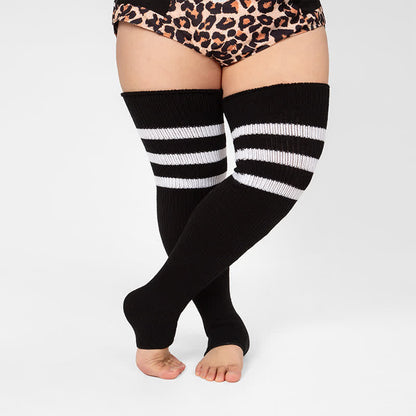 Chaussettes de compression montantes à rayures et bout ouvert - Noir + Blanc - Taille unique - image 1