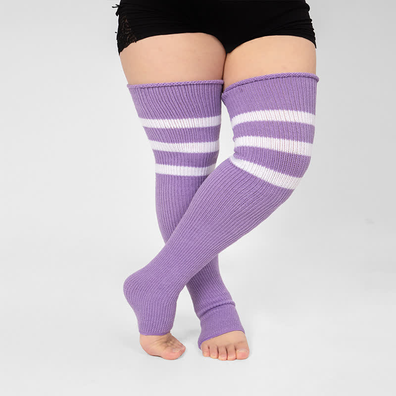 Chaussettes de compression montantes à rayures et bout ouvert - Violet clair - Taille unique - image 15