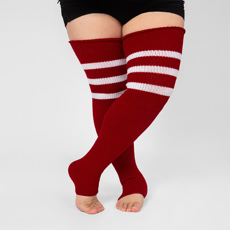 Chaussettes de compression hautes à rayures et bout ouvert, grande taille - Vin - Taille unique - image 18