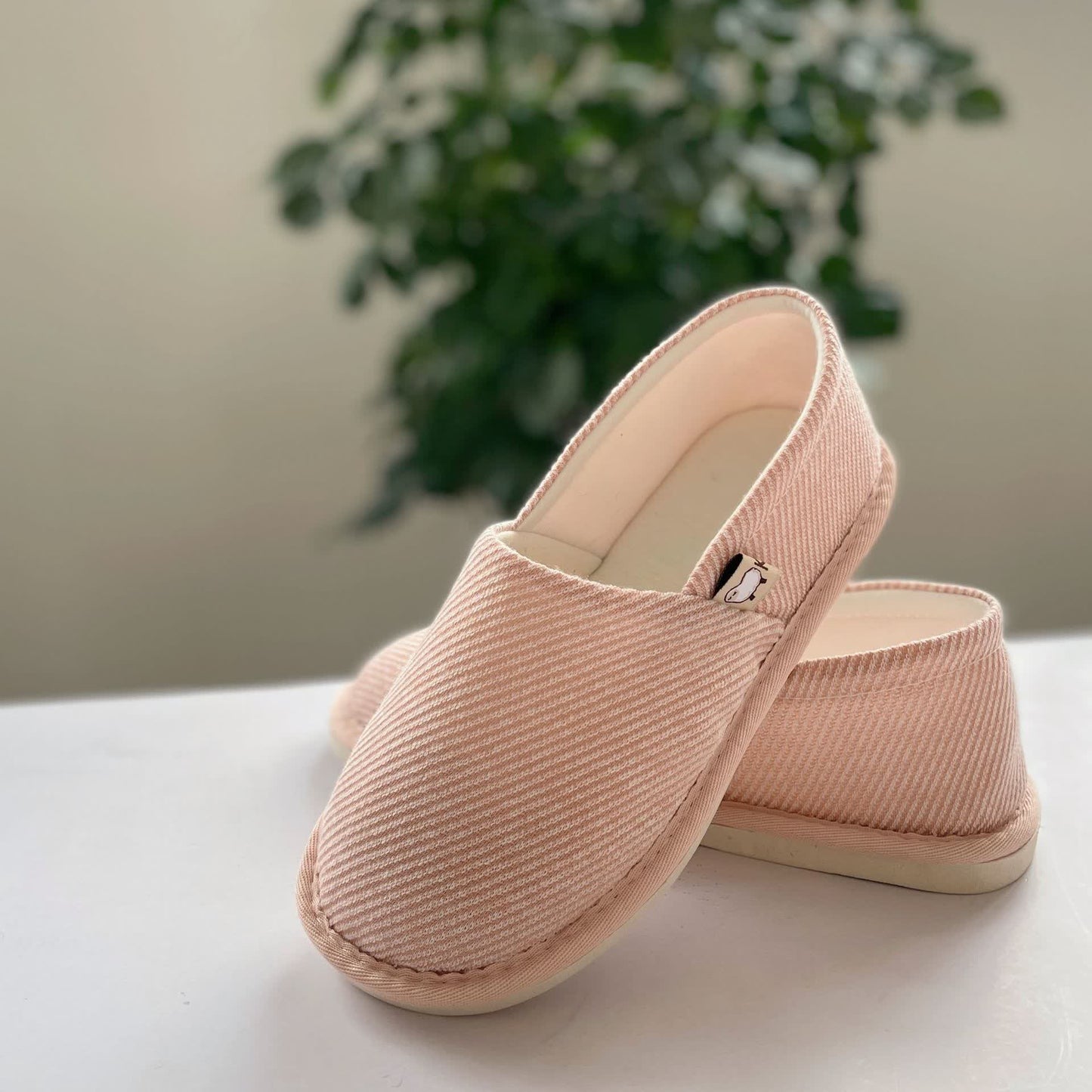 Chaussons d'intérieur à semelle souple et rayures simples