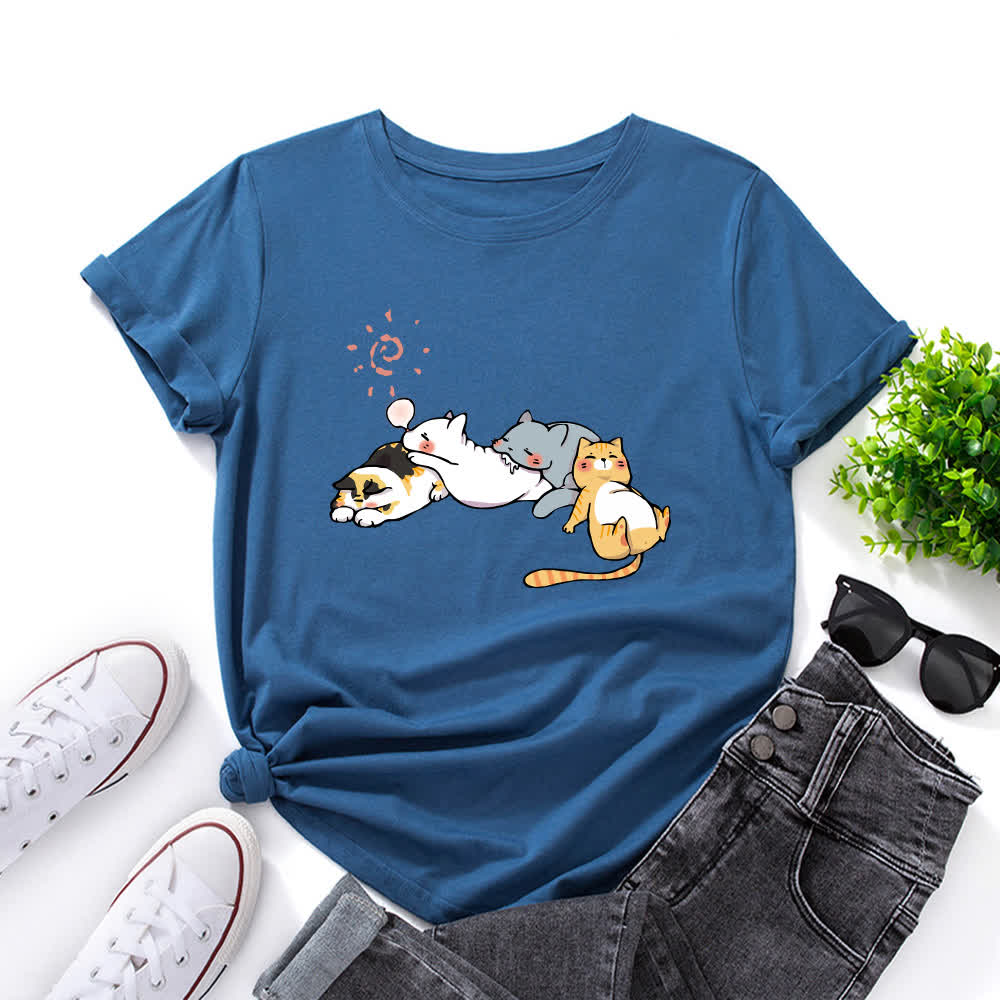 T-shirt à manches courtes et col rond imprimé chat grande taille - Bleu royal - 5XL - image 4
