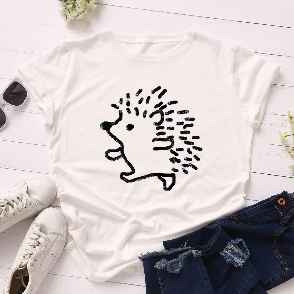 T-shirt à manches courtes et col rond imprimé hérisson grande taille - Blanc - 5XL - image 3