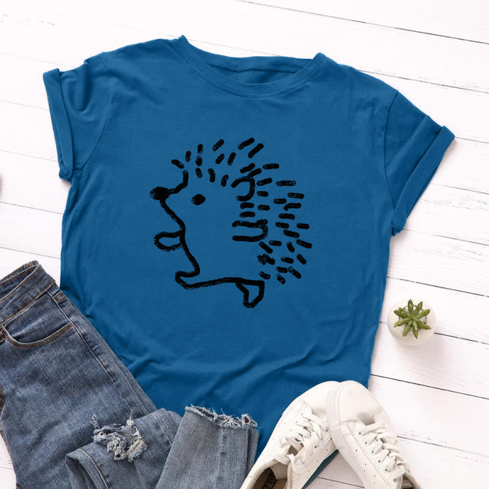 T-shirt à manches courtes et col rond imprimé hérisson grande taille - Bleu royal - 5XL - image 4