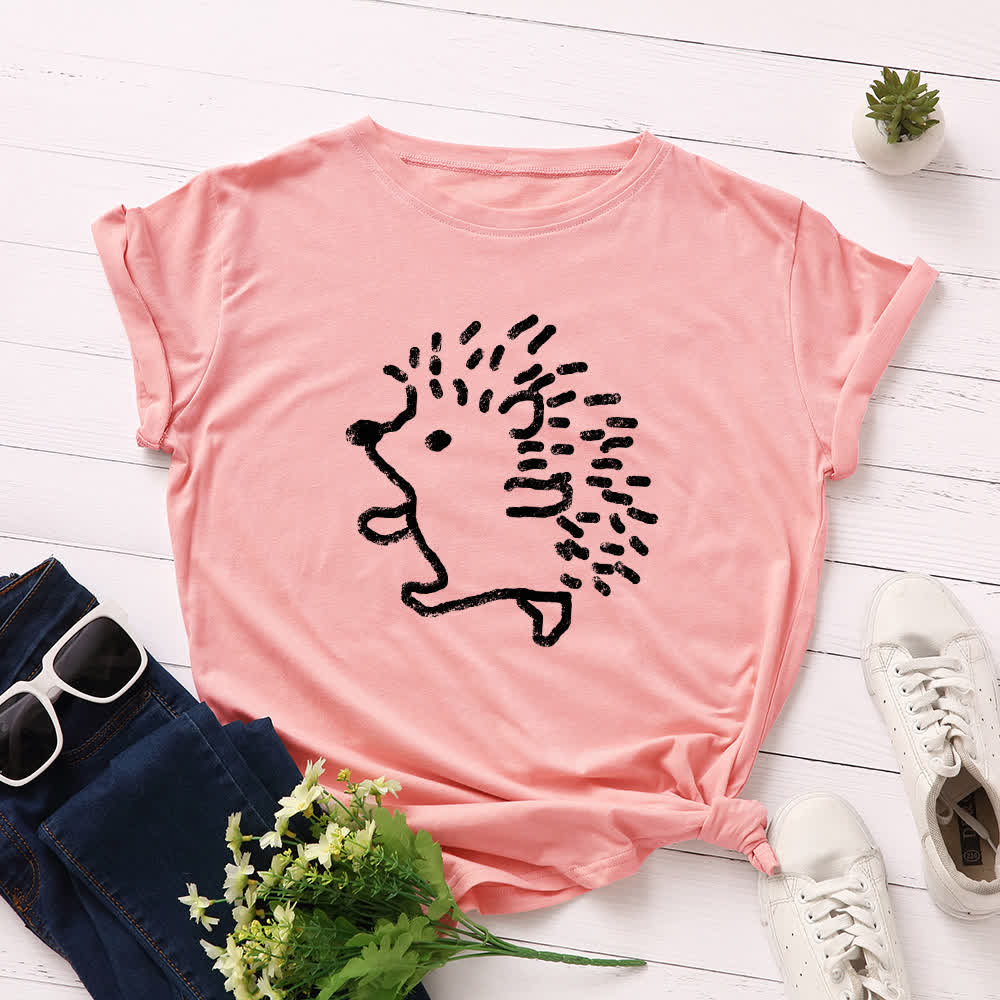 T-shirt à manches courtes et col rond imprimé hérisson grande taille - Rose foncé - 5XL - image 7