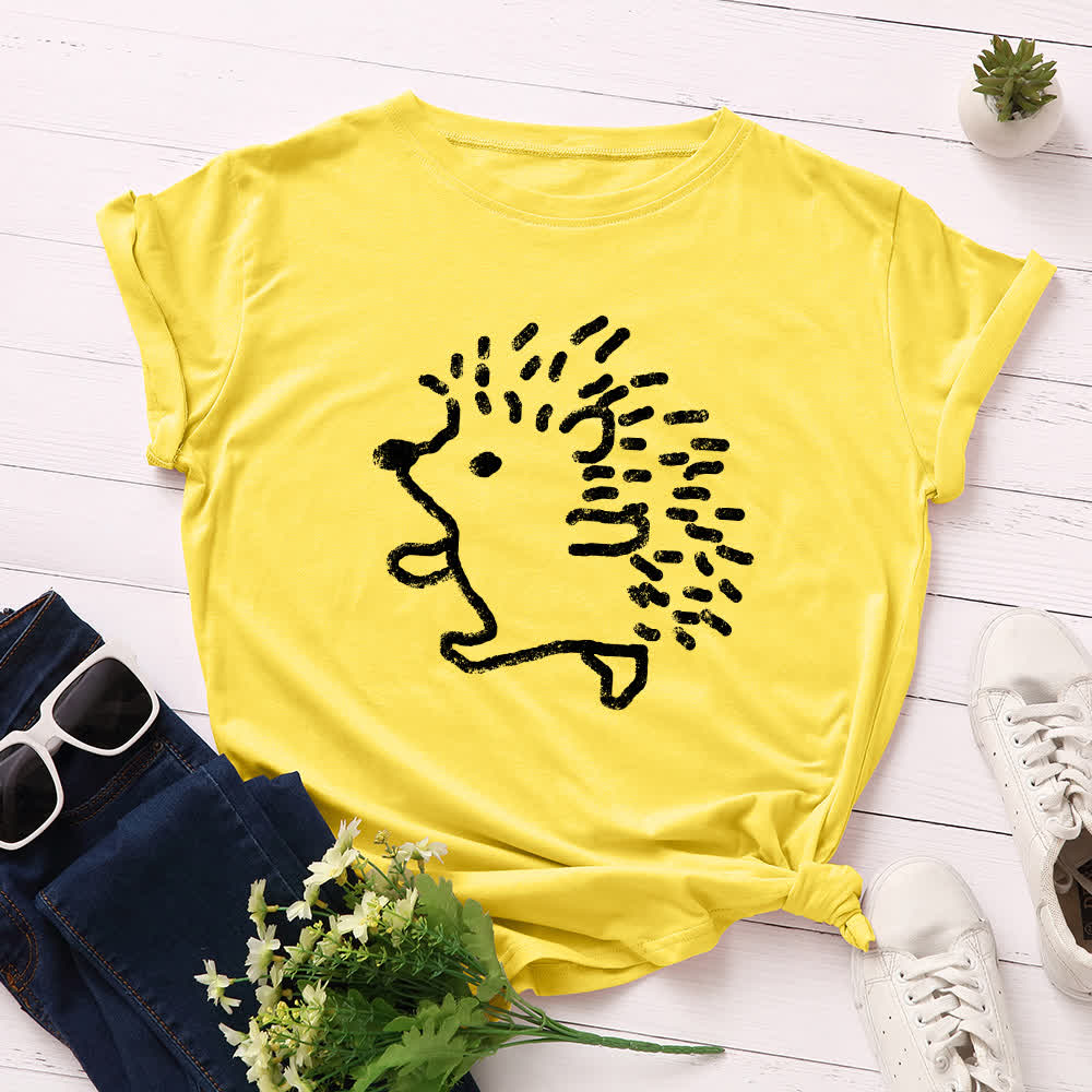 T-shirt à manches courtes et col rond imprimé hérisson grande taille - Jaune - 5XL - image 2