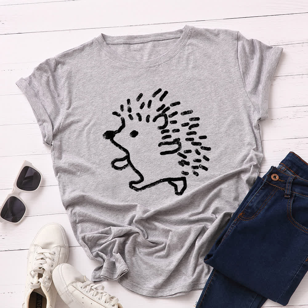 T-shirt à manches courtes et col rond imprimé hérisson grande taille - Gris clair - 5XL - image 9