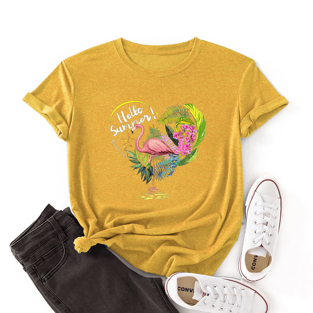 T-shirt à manches courtes imprimé flamant rose et cœur grande taille