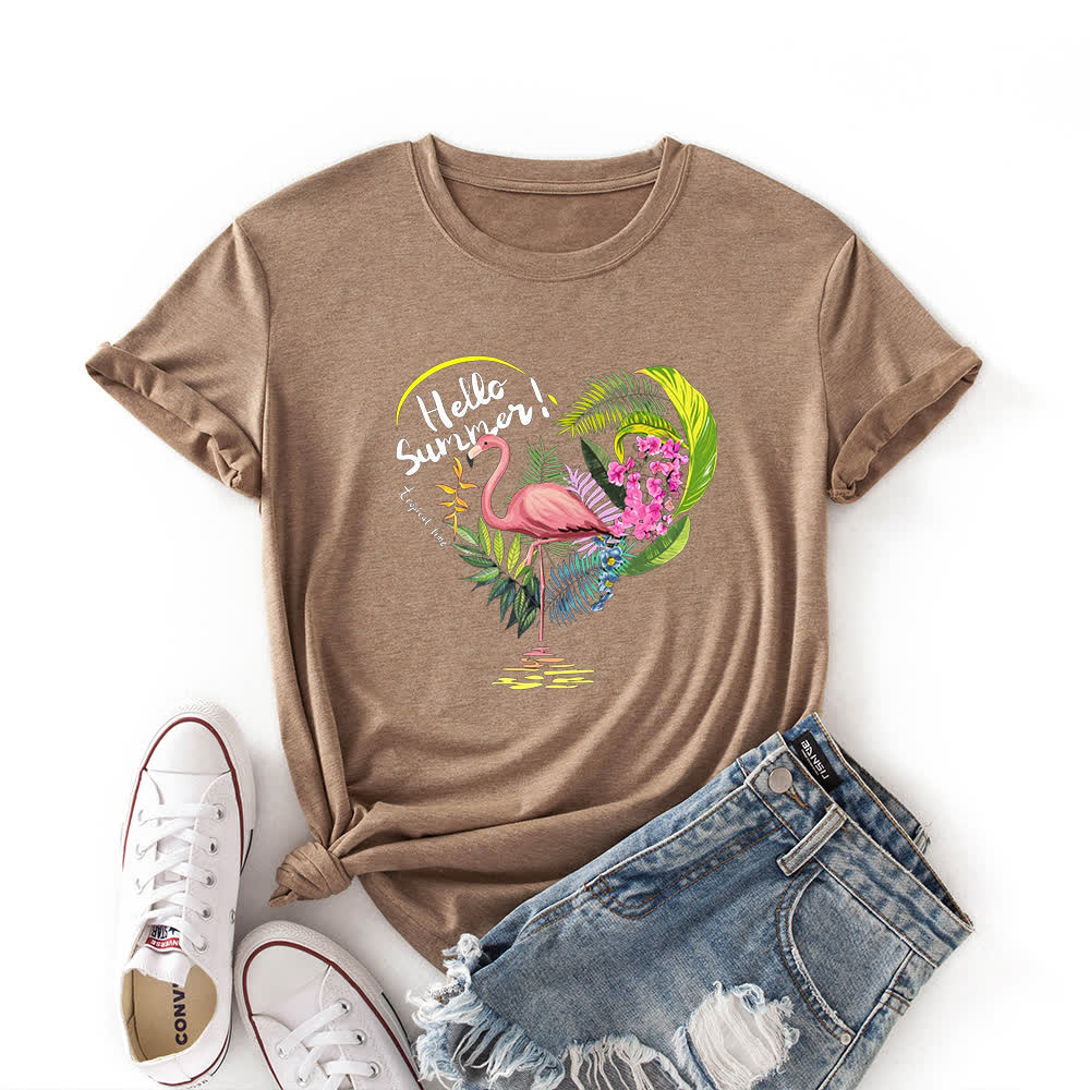 T-shirt à manches courtes imprimé flamant rose et cœur grande taille - Kaki - 3XL - image 5