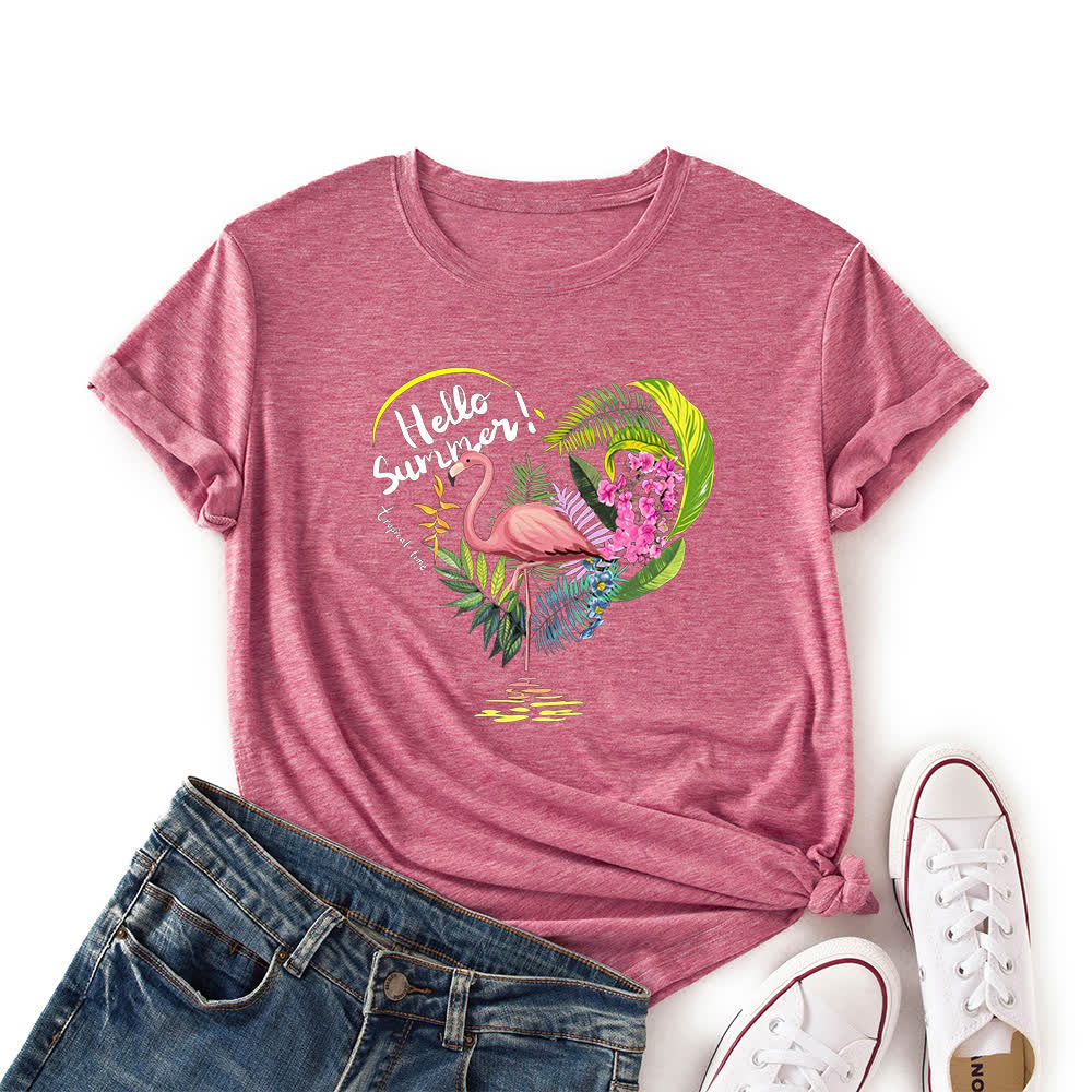 T-shirt à manches courtes imprimé flamant rose et cœur grande taille