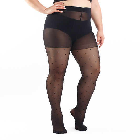 Collants transparents à pois grande taille (3 paires) - Noir - 4XL - image 0