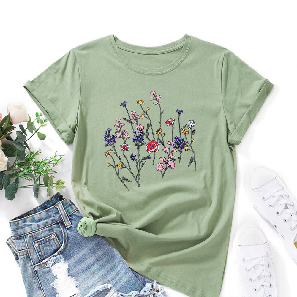 T-shirt à manches courtes imprimé floral grande taille - Vert olive - 5XL - image 7