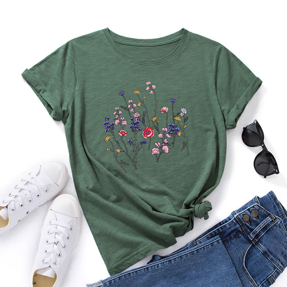 T-shirt à manches courtes imprimé floral grande taille - Vert armée - 5XL - image 6