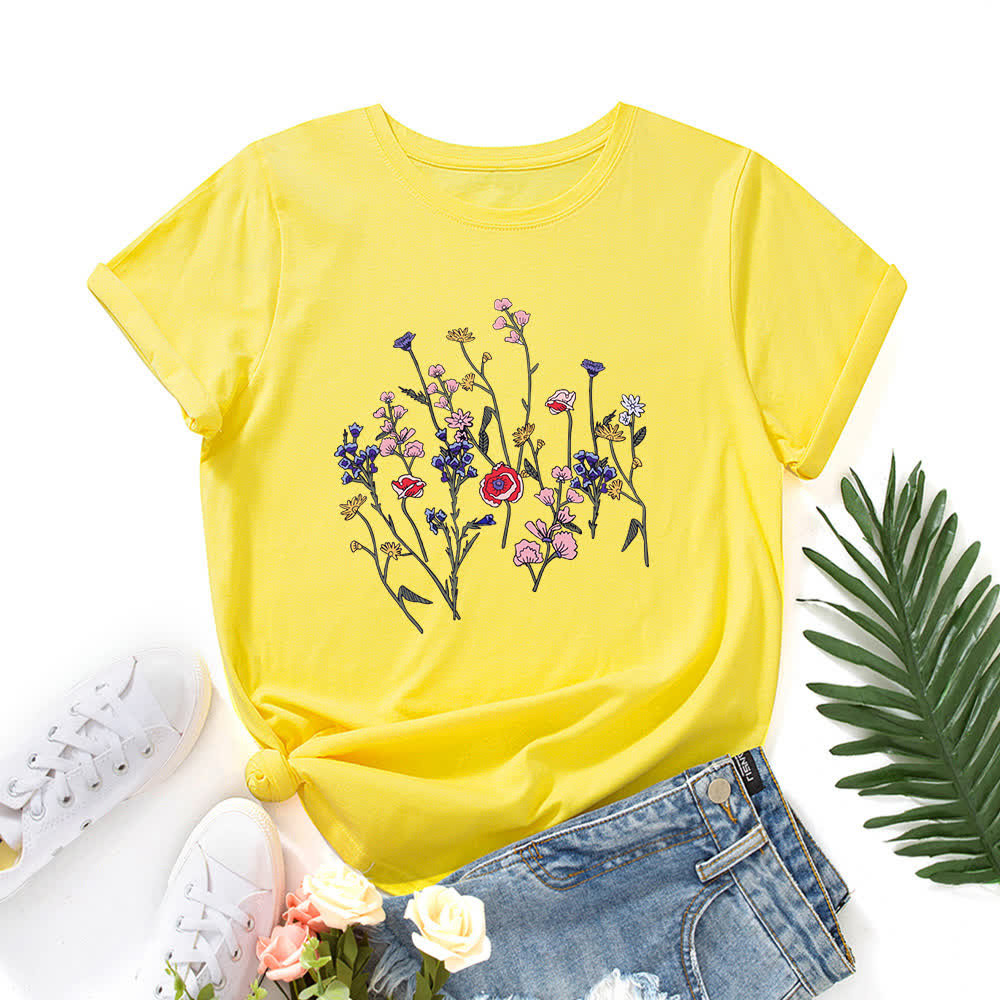 T-shirt à manches courtes imprimé floral grande taille - Jaune - 5XL - image 1
