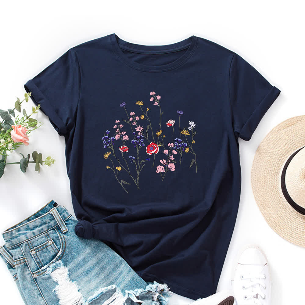 T-shirt à manches courtes imprimé floral grande taille - Bleu marine - 5XL - image 6