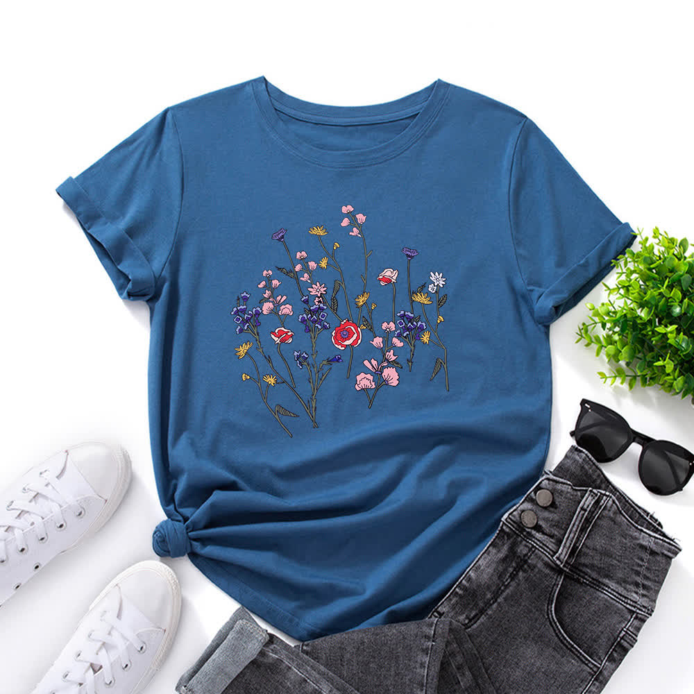 T-shirt à manches courtes imprimé floral grande taille - Bleu royal - 5XL - image 4
