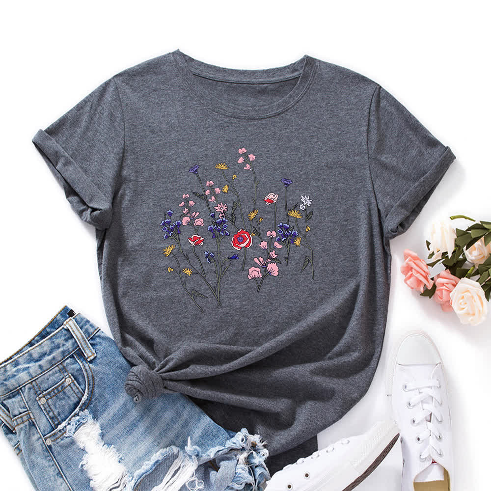 T-shirt à manches courtes imprimé floral grande taille - Gris foncé - 5XL - image 10
