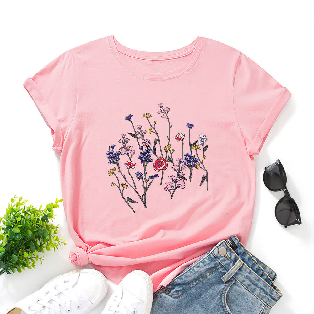 T-shirt à manches courtes imprimé floral grande taille - Rose - 5XL - image 3