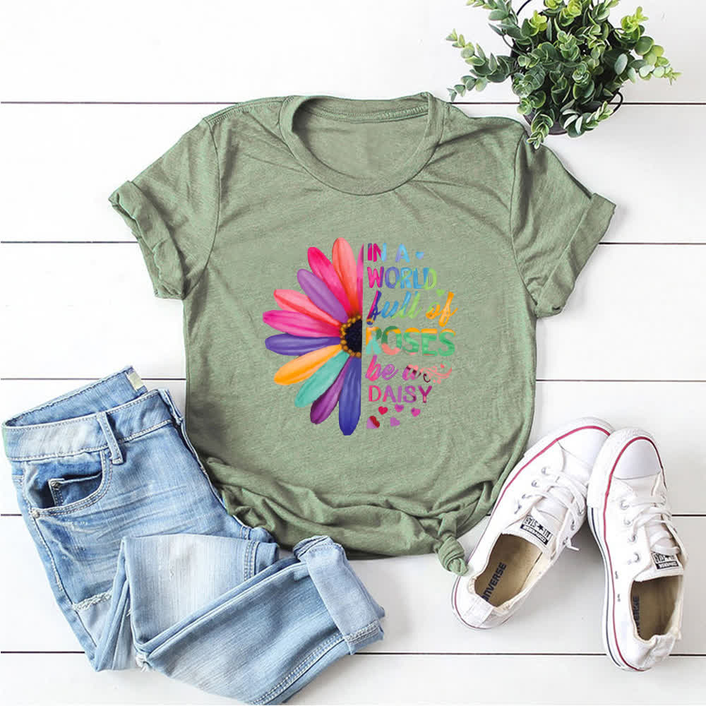 T-shirt à manches courtes imprimé marguerites grande taille - Vert olive - 5XL - image 11